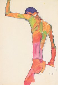 腕を上げる男性のヌード 作： Egon Schiele